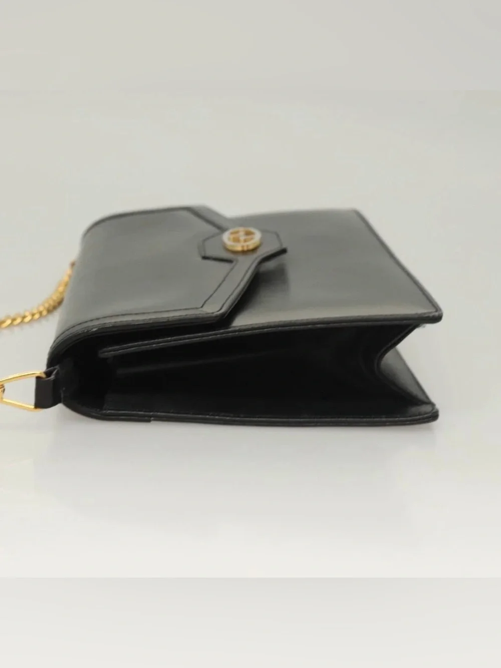 👜 GUCCI Black Leather Crossbody Gold Chain Shoulder Bag Authentic